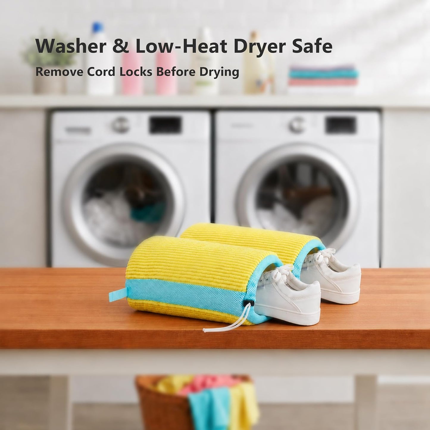 2 Pack Shoe Washing Machine Bags for Sneakers | Dual Drawstrings, Washer & Dryer Safe, Side Mesh Vents, Longer & Denser Plush Fibers for Gentle Cleaning