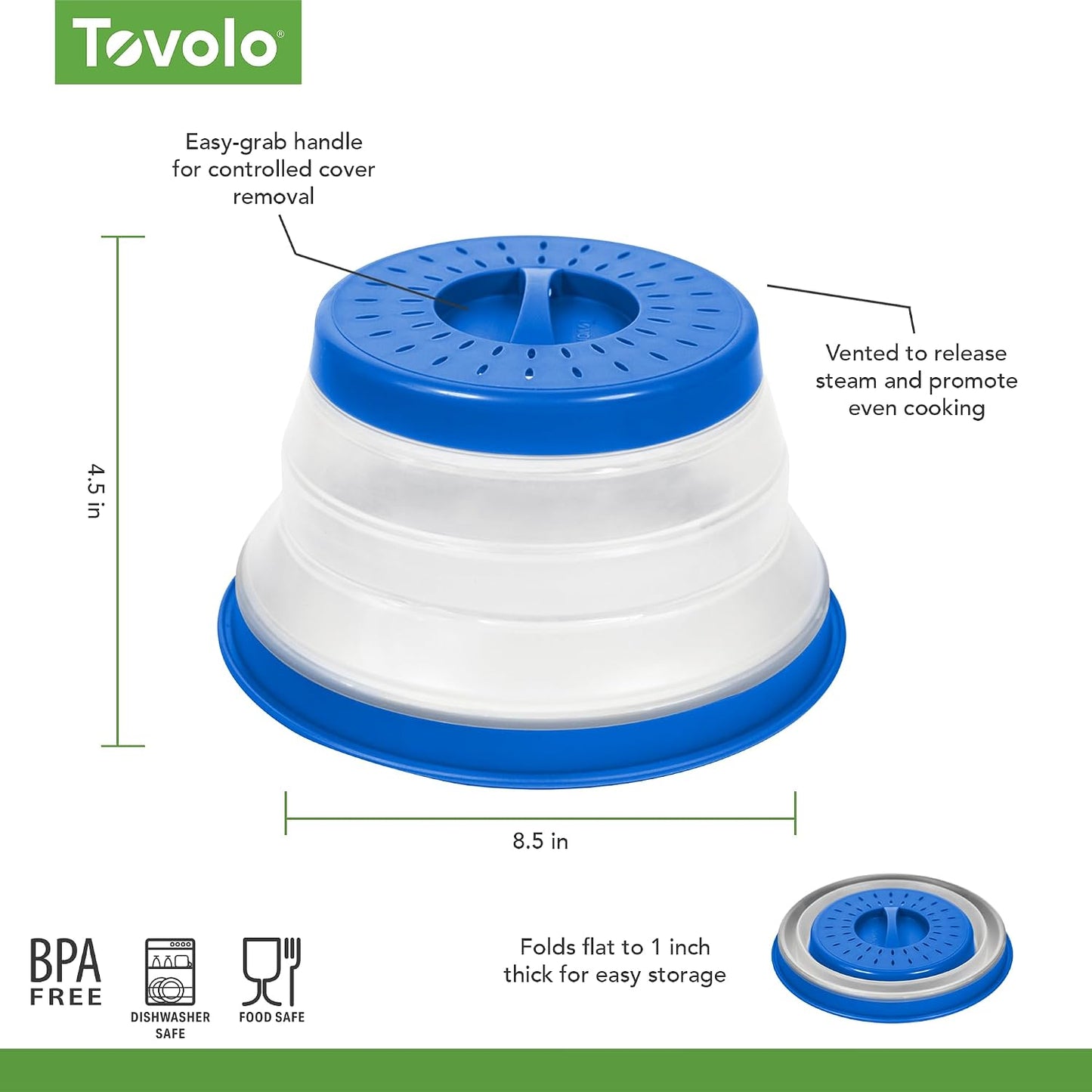 Tovolo Microwave Splatter Cover for Food, Large (Charcoal) - Collapsible & Vented Silicone Splatter Guard Lid - Microwave Plate & Dish Cover with Handle - BPA-Free Kitchen Gadget for Meal Prep