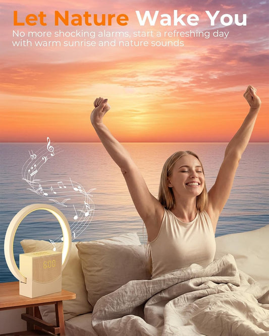 Sunrise Alarm Clock with White Noise Machine, 10 Soothing Sounds, Wake Up Light with Sleep Timer, 4-Level Touch Night Light, USB Port, Digital Alarm Clocks for Bedroom Heavy Sleepers Adults