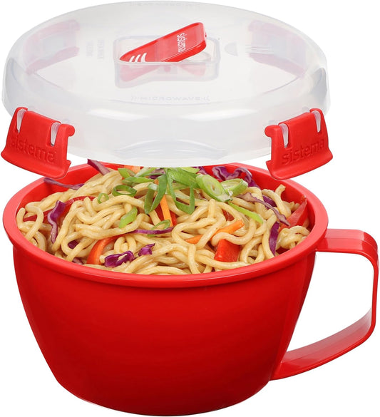 Sistema Microwaveable 940mL Noodle Bowl, Round Microwave Container with Lid & Steam-Release Vent, Cooks Pasta, Soup, Stew & More, Dishwasher & Freezer-Safe, BPA-Free