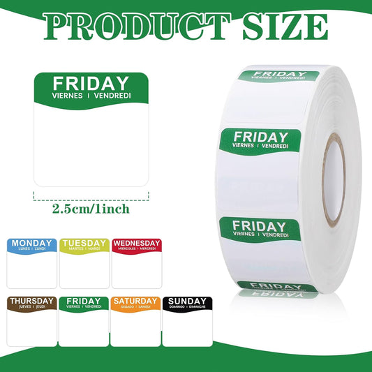 Sayglossy 7000 Pcs Day of Week Label Food Label Monday Through Sunday