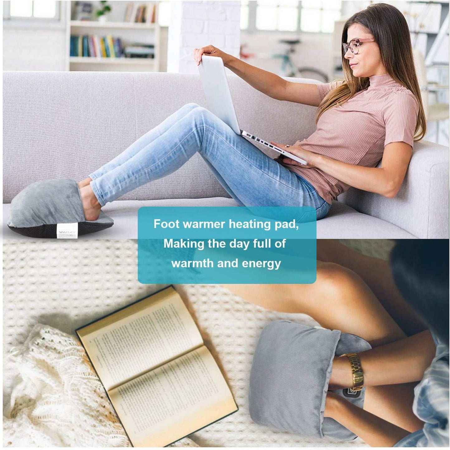 Electric Heated Foot Warmer with Heating & Vibration Massage Function | Feet Warmer for Cold Feet,Soft Flannel Fleece with 3 Settings,Overheat Protection,Auto Off,for Men and Women