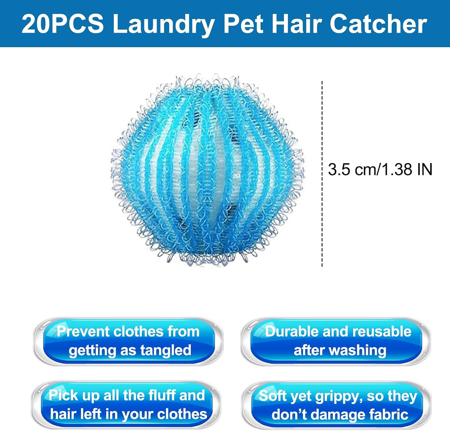 20Pcs Pet Hair Remover for Laundry, 1.4 inch Mini Ball Lint Traps | Effective Dryer Ball for Cat Dog Pet Hair in Clothes,Sheets,Towels, Lint Catcher for washing Machine Without Damaging Fabrics
