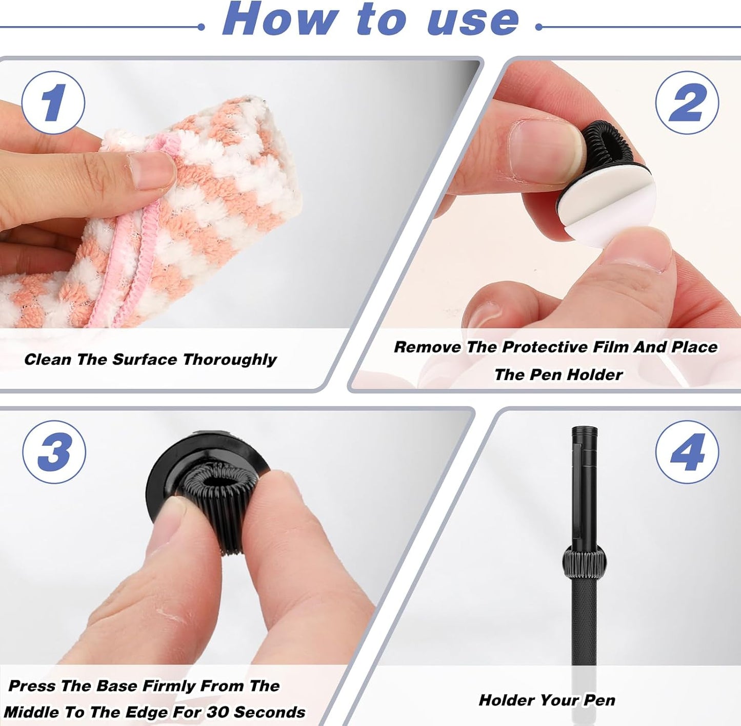 Giantree 6 Pcs Metal Manganese Steel Pen Holder Clips, Self-adhesive Pen Holder with Adjustable Spring Loop Suitable for All Pen Markers, Ideal for Refrigerator Workshop Office Bulletin Board(Black)