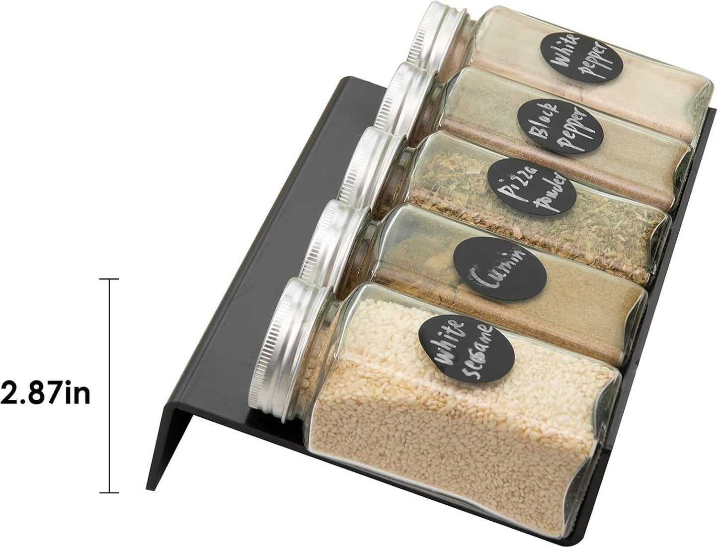 6PCS Expandable Spice Drawer Organizer Insert, Adjustable Tiered Countertop Tray for Spice Jars - Fits Kitchen Drawers (6, Black)