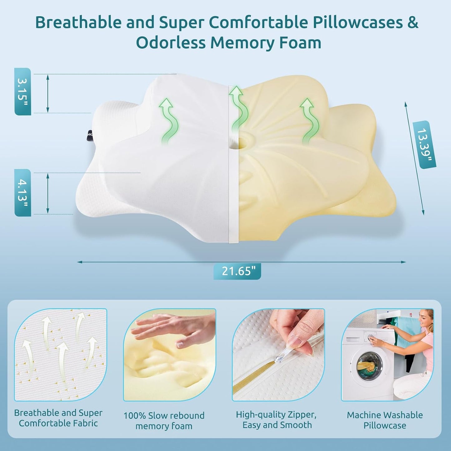 DONAMA Contour Cervical Neck Pillow for Neck Pain Relief | Queen,Ergonomic Dual-Height,Odorless Memory Foam,Side/Back/Stomach Sleepers,Cooling Hypoallergenic Cover,OEKO-TEX Certified