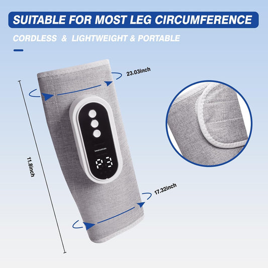 Air Compression Leg Massager, Cordless with Heat, 3 Modes & 3 Intensity Levels, Rechargeable Leg Compression Wraps for Calves and Arms, Portable Relaxation Gift for Home Use, Pair (Grey)
