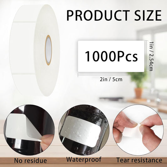 1000 Blank Removable Freezer Labels,Date Label 1x2 Inch Food Storage Stickers,Water Oil Resistant Easy Clean Leaves no Residue,for Kitchen,Restaurants,Markets,Food Containers,Jars