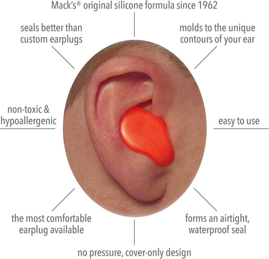 Mack’s Pillow Soft Silicone Earplugs – 2 Pair – The Original Moldable Silicone Putty Ear Plugs for Sleeping, Snoring, Swimming, Travel, Concerts and Studying