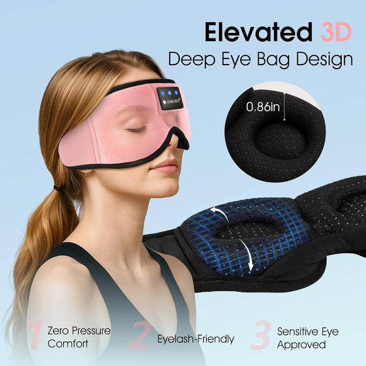 ZUMUSEN Bluetooth Sleep Headphones Mask with 3D Stereo Speakers