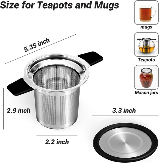 Tifanso Fine Mesh Stainless Steel Reusable Tea Infuser with Double Handles | Heat Resistant Grip, For Loose Leaf Tea Steeping, Fits Most Mugs & Cups, Rustproof Durable, Easy to Clean