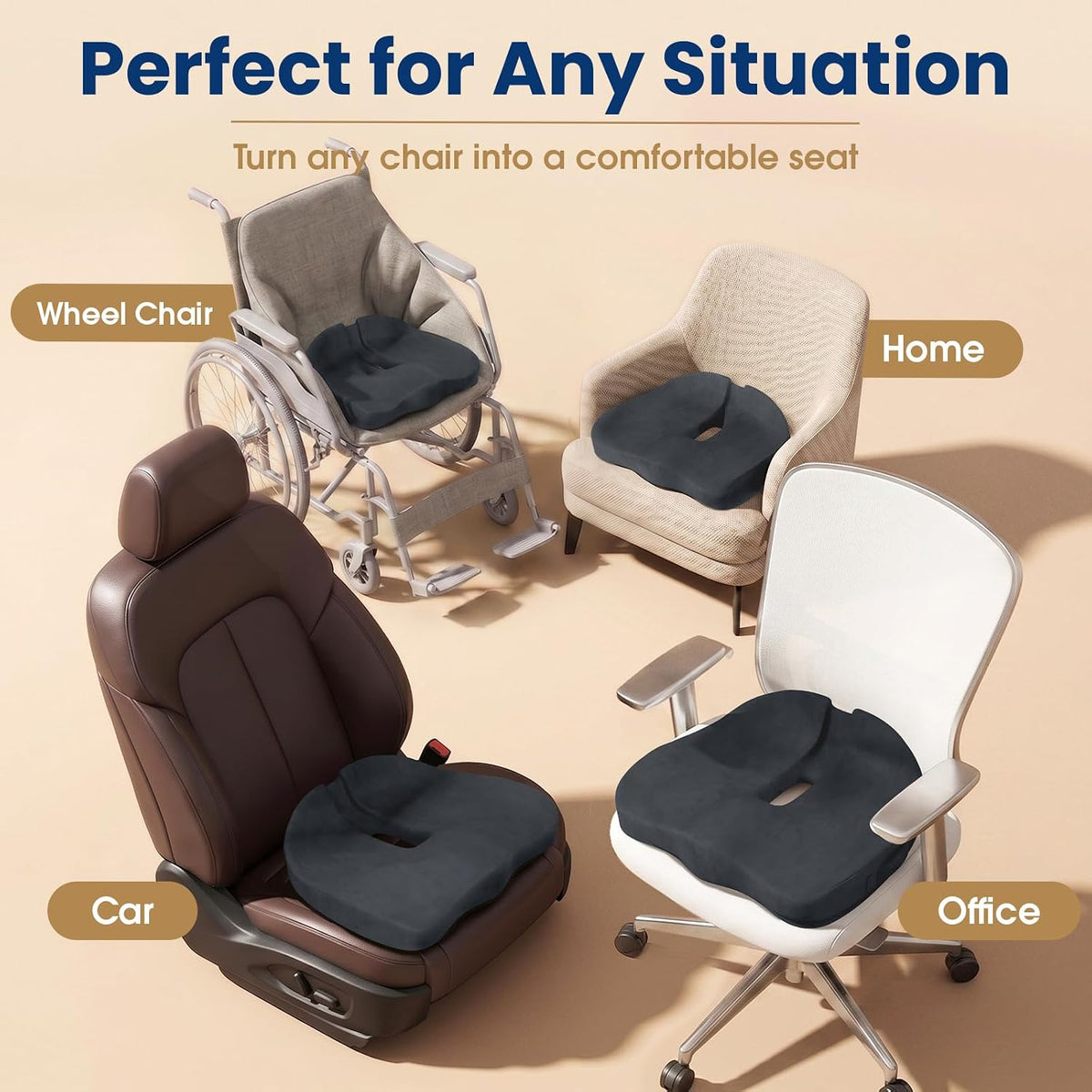 Memory Foam Seat Cushion for Office Chair & Car Seat, Black