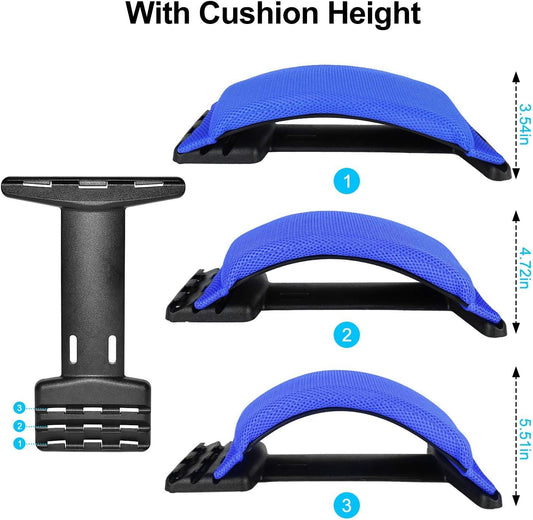 Multi-Level Back Stretcher Device, Lumbar Back Stretching Device, Memory Foam Lumbar Pillow Back Pain Support for Office Chair and Pain Relief(Blue)