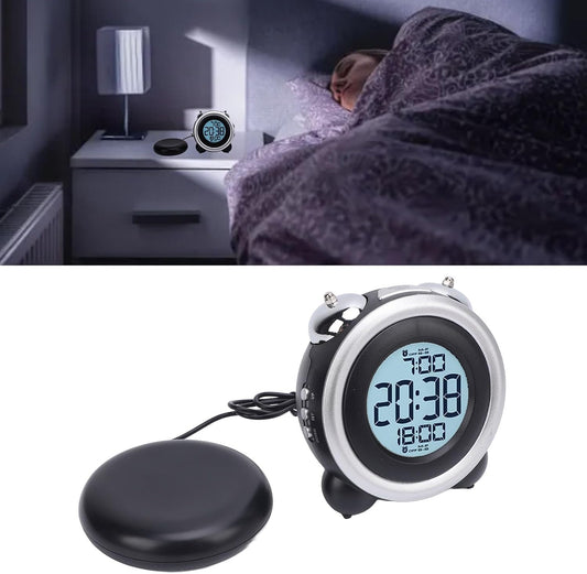 Yinhing Vibrating Alarm Clock, Bed Shaker, for Heavy Sleepers, Large Display, Snooze, Adjustable Volume, LED Screen, PalmSized, UserFriendly Design, Round Shape