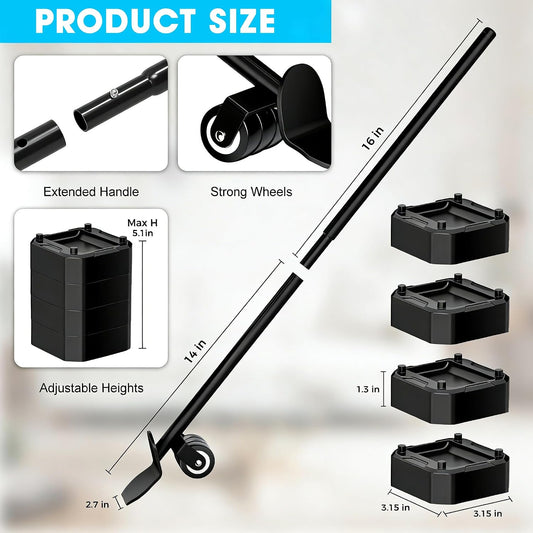 LOYAL TIGER Heavy Furniture Lifter Tool Set with 4 Raise Blocks,Red | Heavy Duty Furniture Lifter Tool for Moving Sofas, Refrigerator & Appliances Quickly. 800 Lbs Load Capacity.