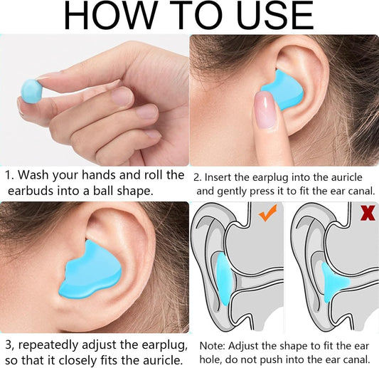 18 Pairs Reusable Silicone Ear Plugs Sleeping Moldable Soft Noise Cancelling Earplugs Sound Blocking Ear Plugs for Swimming, Travel, Snoring, Concerts(Blue, Orange, Rose Red)
