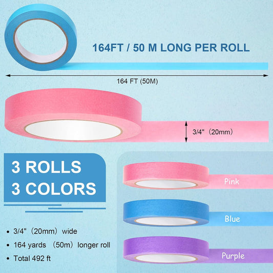 Glenmal 3 Rolls Laboratory Labeling Tapes, 164 Feet Long x 3/4 Inch Width, Temperature Resistant Water Resistant Freezer, Assorted Color for Marking and Colorful Coding Label Tape(Light Color)