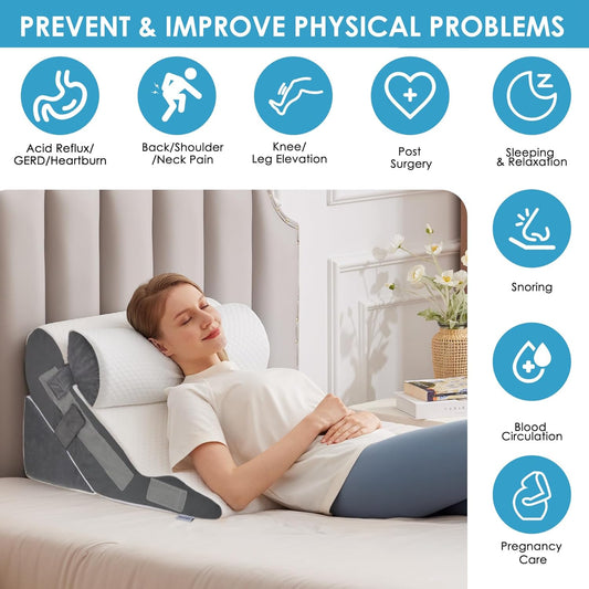 MEGCXIT Wedge Pillow Set for After Surgery, Bed Wedge, White/Grey