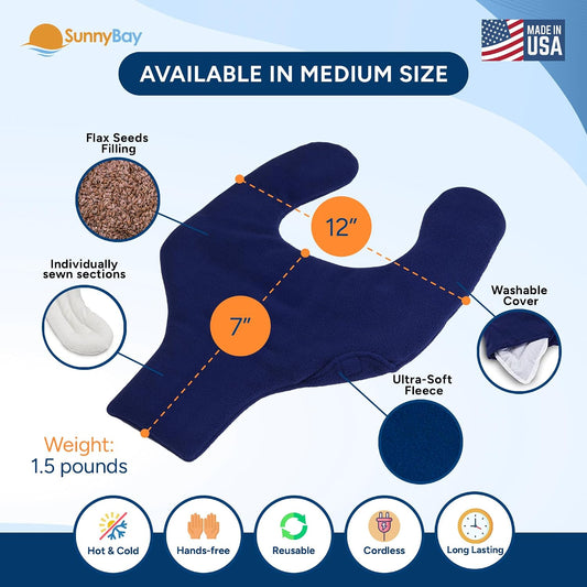 SunnyBay Shoulder and Upper Back Heating Pad, Microwavable Heated Neck and Shoulder Wrap, Weighted Moist Pain Relief Pack with Washable Cover and Flax Seed Filling, Extra Large, Midnight Blue