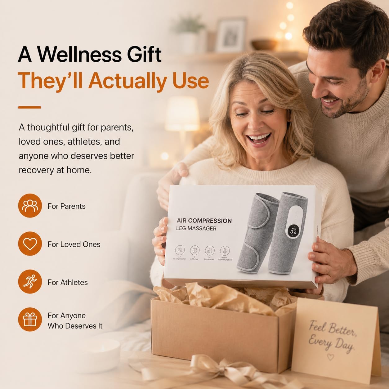 Heated Calf Air Massager, 3 Modes 3 Intensities, Leg Pain Relief & Circulation Support,Gifts (Pair)