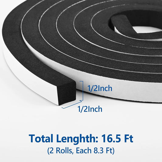 Kikerike Self Adhesive Foam Tape Weatherstrip 1/2In x 1/4In x 42Ft High Density Foam Insulation Strips Seal Weather Stripping with Strong Adhesive for Door and Window Sound Isolation Soundproofing