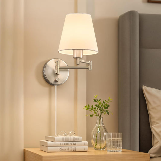 VONLUCE Wall Lamp, Plug in & Swing Arm Wall Sconce, Nickel Finish