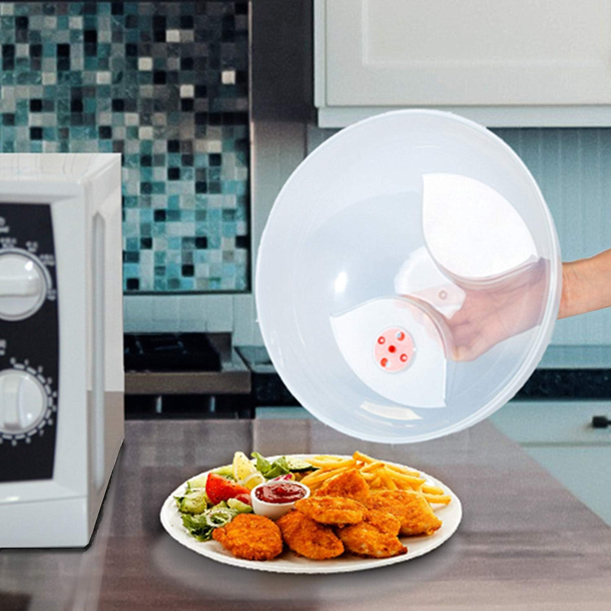 Large Microwave Cover for Food Easy Grip Microwave Splatter Cover Guard Lid with Steam Vent and BPA Free & 11.5 Inch, Dishwasher Safe