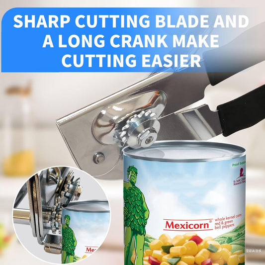 Manual Can Opener for Seniors & Arthritis, Smooth Safe Edge | Effortless long non-slip grips for weak hands. Magnetic lid lifter, fits all standard cans for daily home use.