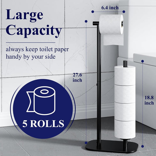 Kitsure Toilet Paper Holder Stand, Bathroom Storage, Medium, Black | Large Capacity Toilet Paper Holder for 4 Rolls, Rustproof Toilet Paper Holder Free Standing, Non-Slip Stable Base