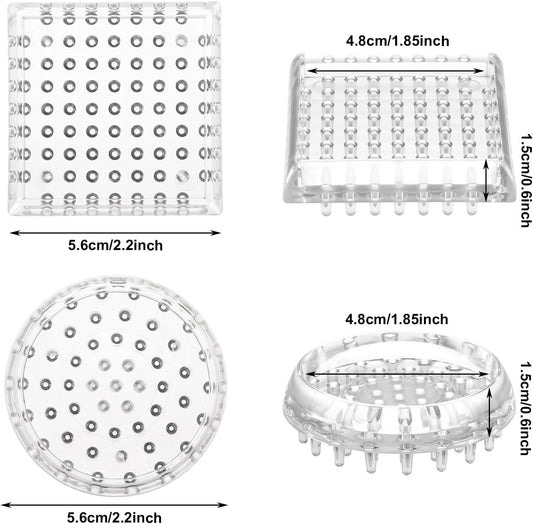 JJUNW 32Pcs Carpet Protector, Spiked Plastic Caster Cups Clear Round and Square Spiked Furniture Cups for Chair, Table, Sofa, Bookcases Furniture