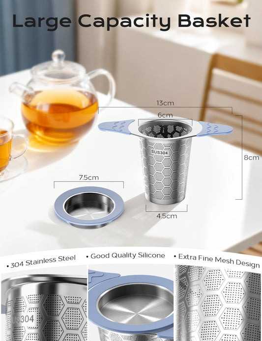 Tea Infuser for Loose Leaf Tea,Stainless Steel Tea Infuser with Heat Proof Silicone Handles,Extra Fine Mesh Tea Strainers Filter Fine Tea Leaves Effectively,Fits TeaPots/Mugs