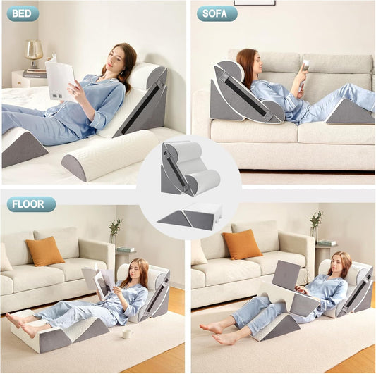 Yojoker Orthopedic Bed Wedge Pillow Set for Sleeping, Post Surgery Foam for Body, Back and Leg Pain Relief Comfortable & Adjustable Support Pillows-Anti Snoring, Heartburn