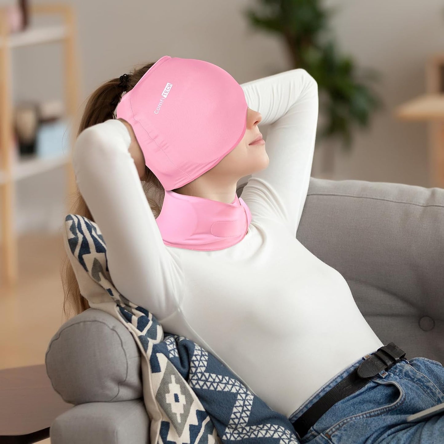 ComfiTECH Cold Cap and Neck Ice Pack Wrap Gel Combo, Care Package for Head and Cervical, Medium | Flexible after Frozen, Cold Cap & Cervical Cold Pack, Relieve Head & Eye, Stiff Neck, Office Tension, Sports Soreness