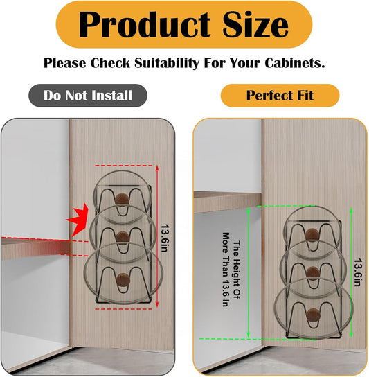 4 Pcs Pot Lid Organizer Rack, 12-Tier Adhesive Mount No Drilling Lid Holder for Cabinet Door and Wall, Rustproof Black Kitchen Storage Solution for Pots and Pans
