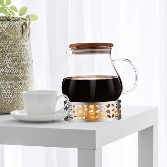 Teapot Warmer with Hollow Frame Design Candle Holder Stainless Steel Coffee Warmer Base for Glass Teapot and Other Heatproof Dish Warming Use