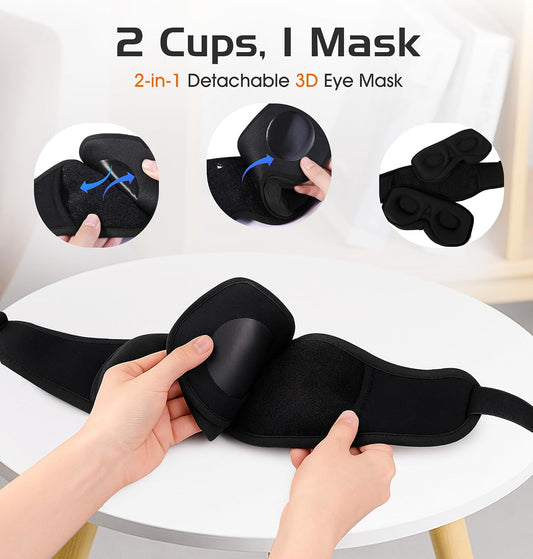 Bluetooth Sleep Mask, 2 in 1 Bamboo Cotton 3D Sleeping Headphones for Side Sleepers Sleep Mask with Timming Setting, Blackout Eye Mask for Sleeping Travel Meditation Men Women