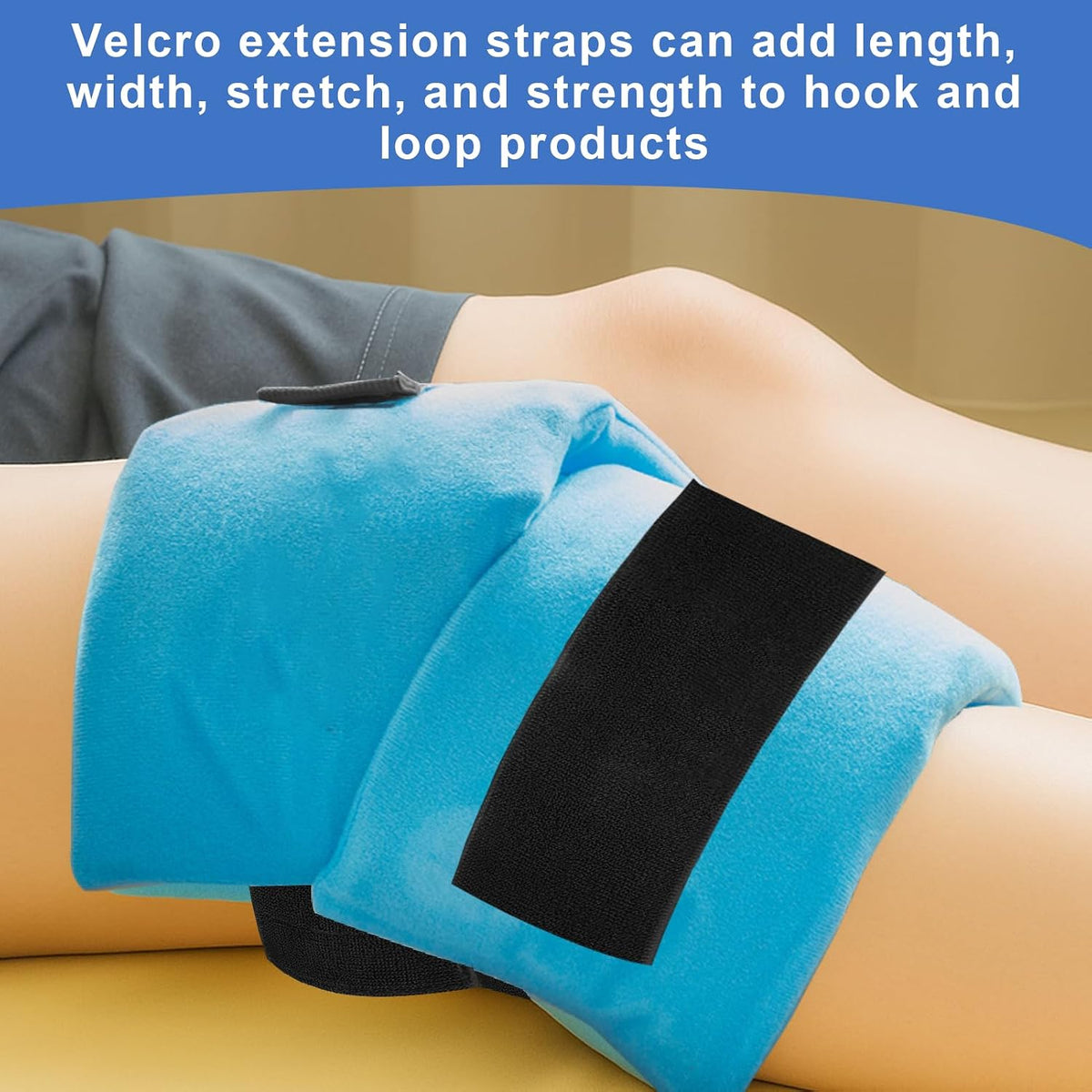 4 Pcs Extender Strap, Reusable Ice Belt, Adjustable Ice Pack Strap, Elastic Hook and Loop Extension Straps for Ice Pack Back, Knee, Ankle Braces, Vests, Wraps, and Belts, Multiple Uses, Black