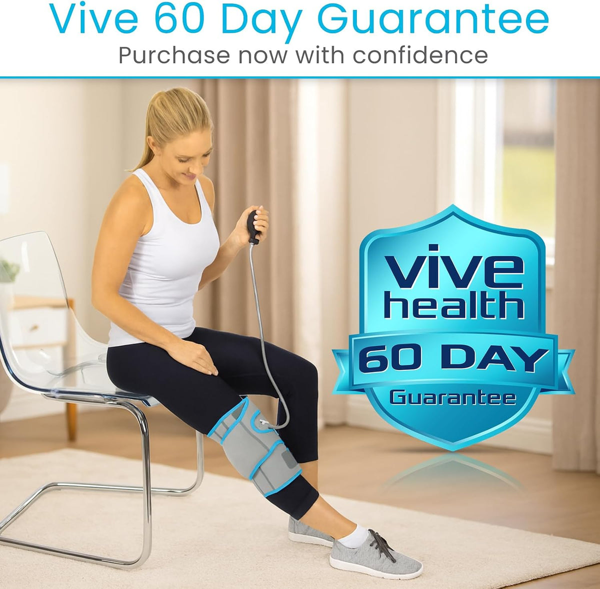 Vive Compression Knee Ice Wrap - Reusable Brace with Air Pump - Hot/Cold