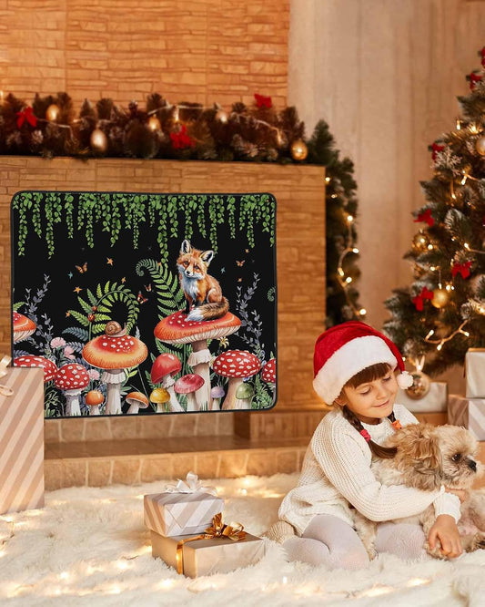 Magnetic Fireplace Cover Red Mushroom Fox Fireplace Screen Decorative Eucalyptus Leaves Butterfly Black Insulation Fireplaces Blocker Save Energy Fireplaces Draft Stopper Covers for Living Room 36x30