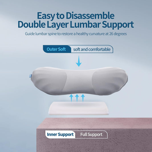 RESTCLOUD Adjustable Lumbar Support Pillow for Sleeping Memory Foam Back Support Pillow for Lower Back Pain Relief and Sleeping, Lumbar Support Pillow for Bed and Chair