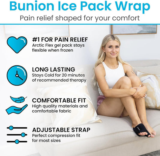 Arctic Flex Foot Ice Pack (Pair) Toe Wrap for Bunion, Plantar Fasciitis, Hallux Valgus, Gout, Swelling & Injuries - Cold & Heat Gel Therapy for Joint Pain Relief & Feet Recovery - Reusable Compression