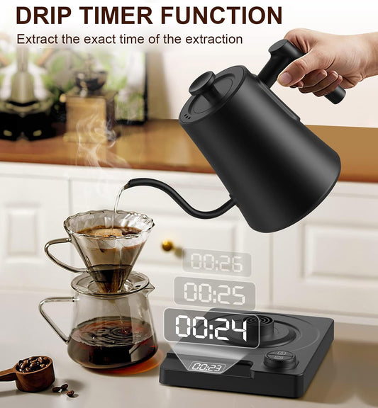 Gooseneck Electric Kettle, ±1°F Temperature Control, Up to 24H Keep Warm, 1.0L 1200W Fast Heating, 304 Stainless Steel Interior, Built-in Brew Timer, Pour Over Kettle for Coffee and Tea