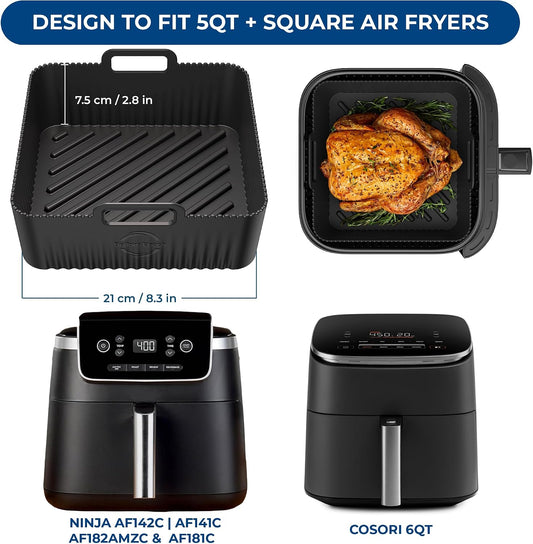 Premium 8.3inch Square Air Fryer Silicone Liners for 6Qt Coosri Air Fryer | 0.1inch Liner Thickness & 0.3mm high Silicone Lines on Base | Dishwasher Safe |