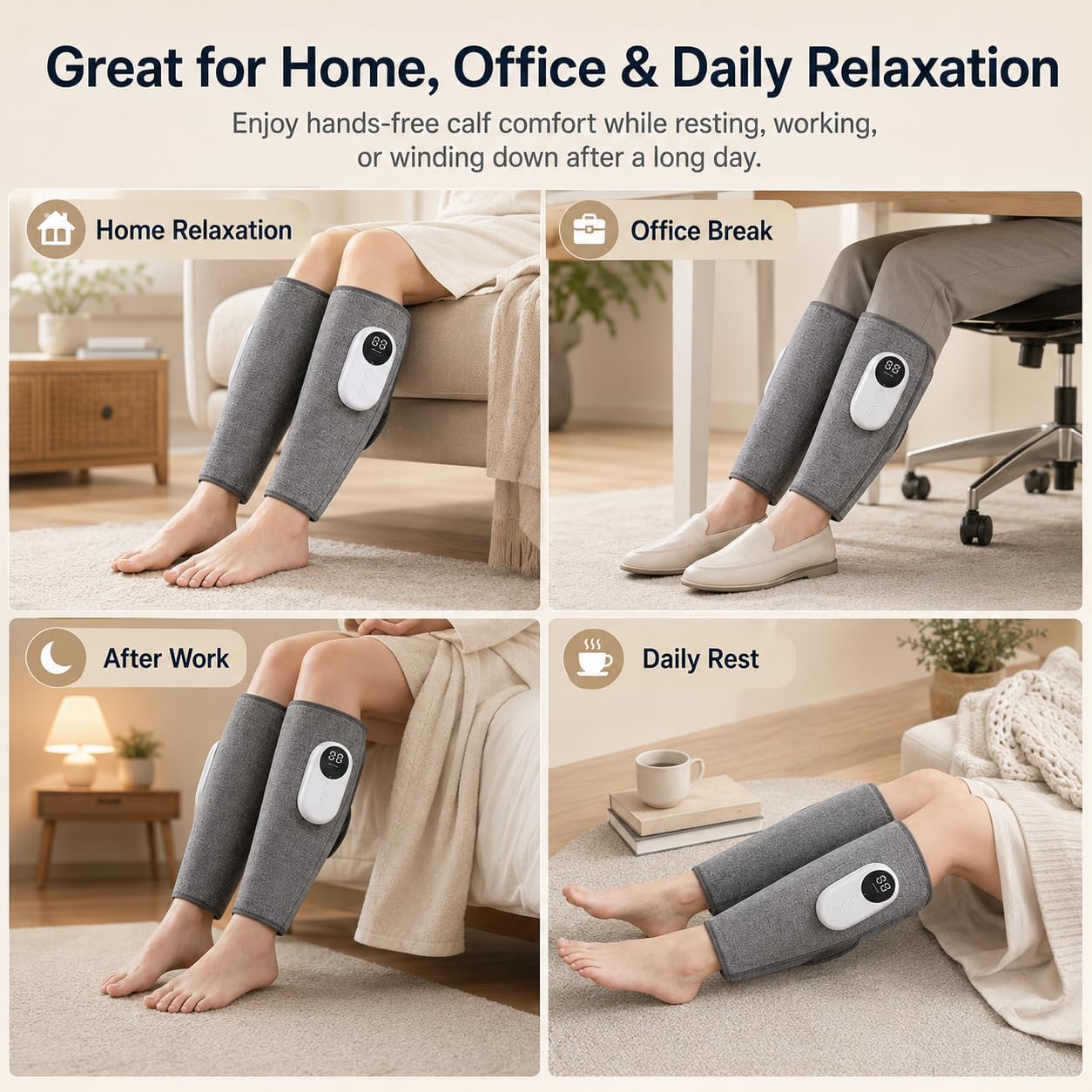 brenzo Leg Massager, Calf Massage Wraps for Everyday Comfort, Pair | Soothing Heat, 3 Massage Modes, 3 Adjustable Intensities, Easy-to-Use Controls, Everyday Relaxation, Pair Included