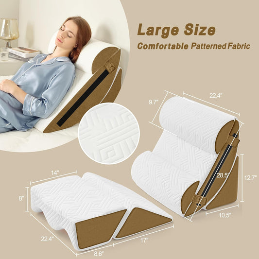 6pcs Orthopedic Bed Wedge Pillow Set for Sleeping, Post Surgery Foam for Body, Back and Leg Pain Relief Comfortable & Adjustable Support Pillows-Anti Snoring, Heartburn
