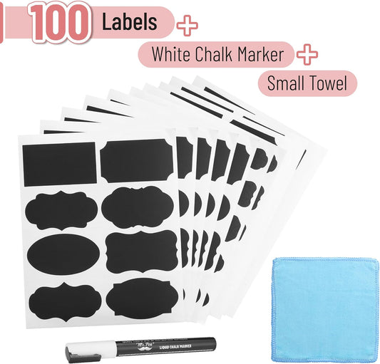 Mr. Pen- Chalkboard Labels, 100 pcs, Assorted Shapes | Waterproof Reusable Blackboard Stickers with 1 Erasable Liquid Chalk Marker for Mason Jars