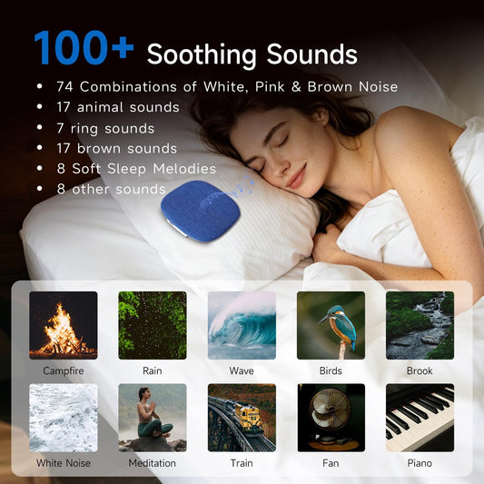 TAZATA Under Pillow Sleep Speaker, Ultra-Thin Flat Bluetooth Pillow Speaker | 100 White & Pink Noise Sound Machine, 11H, BT6.0 Wireless Private Sleep Aid No Disturb Partner for Side Sleepers, Adults blue