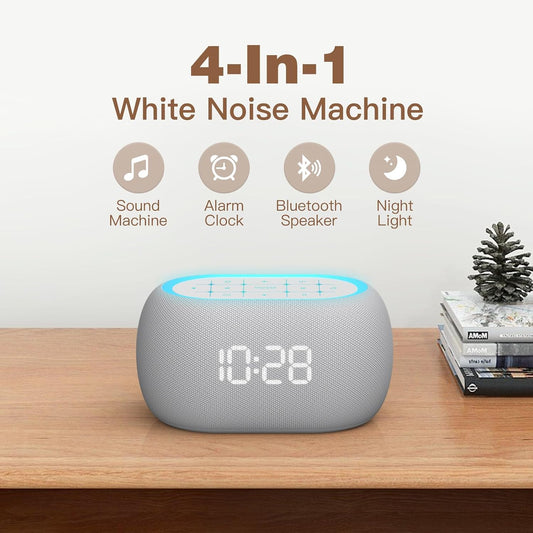 ANJANK Alarm Clock White Noise Sound Machine with Bluetooth Speaker, 21 Soothing Sounds, 7 Night Lights, 0-100% Dimmer/Sleep Timer/Volume Control, Small Design for Kids Adults Sleeping,Bedroom (Black)