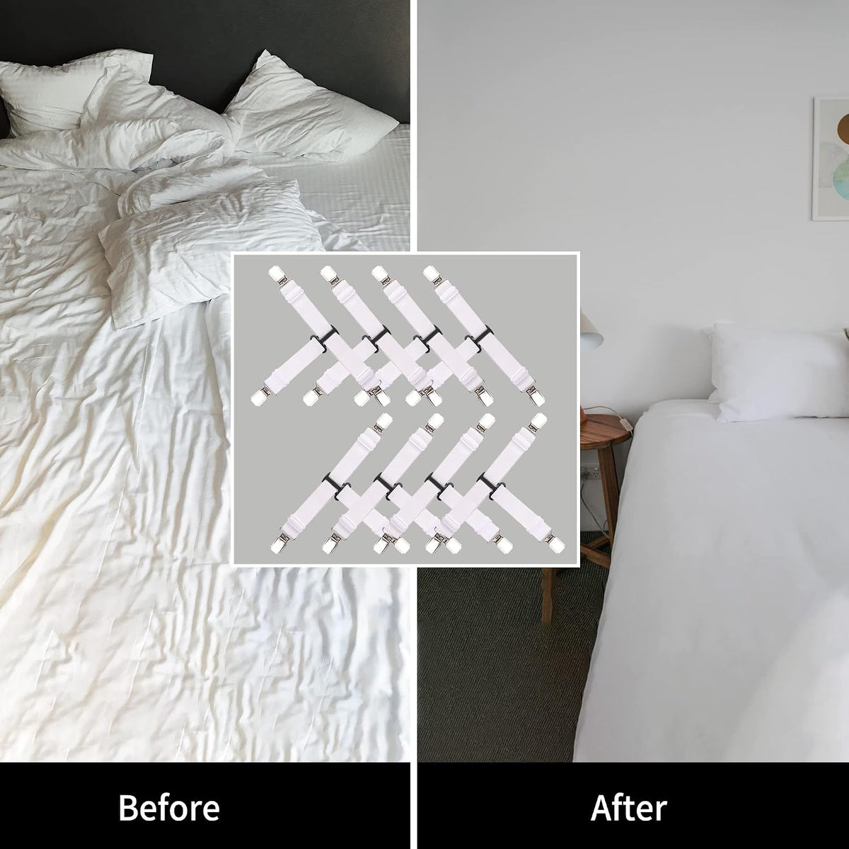 Upgrade Design Bed Sheet Straps 4/ Adjustable Fitted Sheet Clips Sheet Holders for Corners Sheet Fasteners (Grey, One Size)