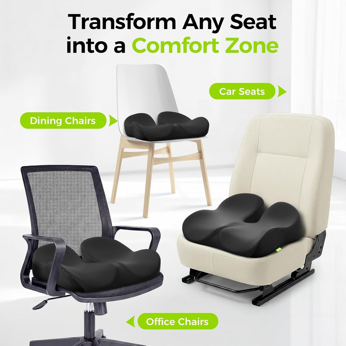 AUVON Gel Seat Cushion for Office Chairs, Ergonomic Memory Foam Chair Cushions for Long-Sitting Support & Sciatica, Back, Tailbone Pain Relief, Breathable Car Seat Cushion with Anti-Slip Base